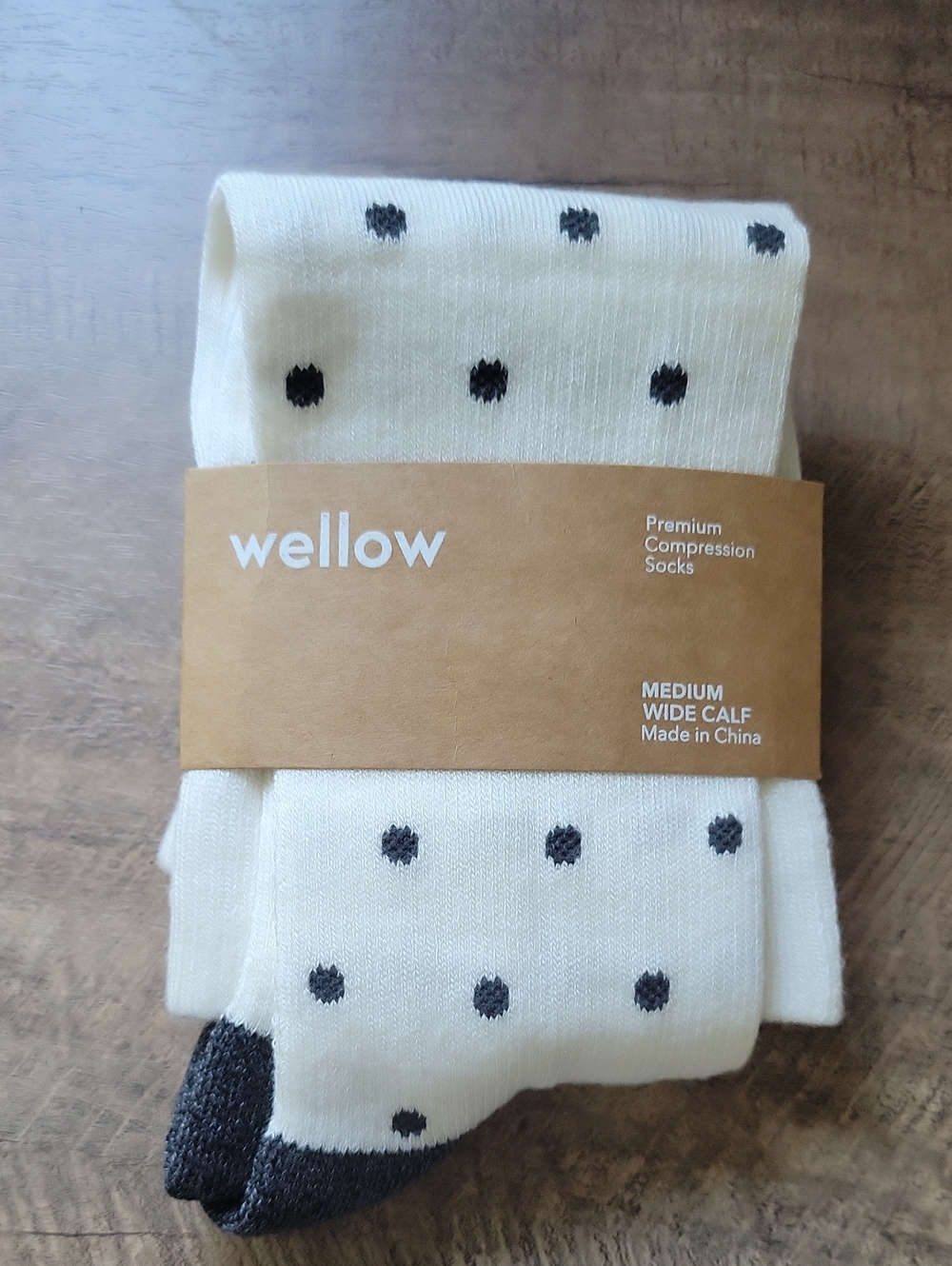 Wellow Cream Polka Dot Compression Socks - Medium Wide Calf